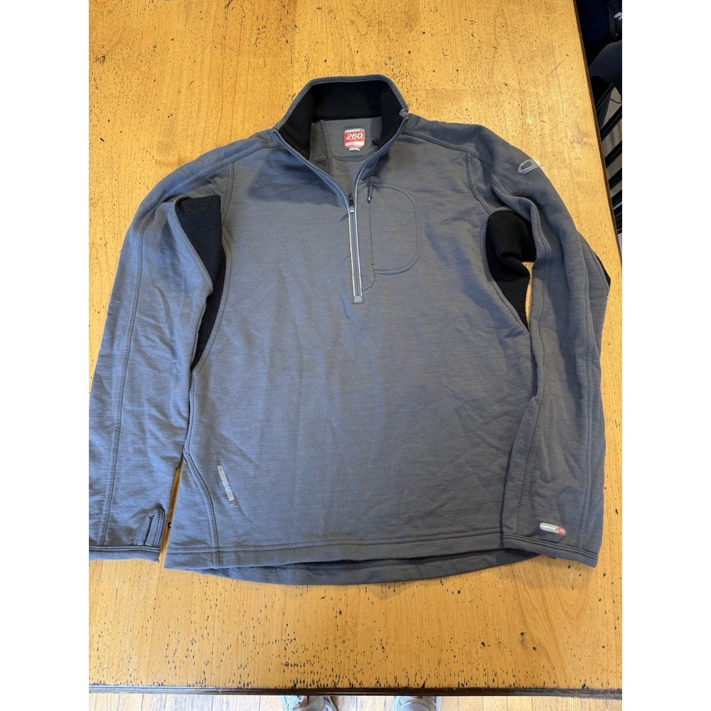 Icebreaker Merino 260 1/4 Zip Mens Medium Gray Wool Hunting Hiking Outdoors Base